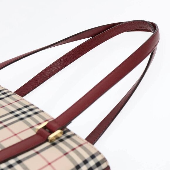 BURBERRY Nova Check Shoulder Bag Canvas Beige Red Auth 90761 - Picture 9 of 16